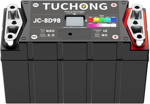 TUCHONG Lithium Battery, Performance LiFePO4 Motorcycle Powersport Battery with Built-In Jump Starting, 6Ah Replaces YT7B-BS, Compatible with Honda Suzuki Kawasaki Yamaha scooter snowmobile