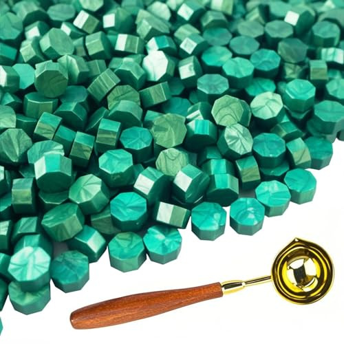 Kit de Perles de Cire à Cacheter Tomgenrine, 600 Perles Vert Pin avec Cuillère à Cire