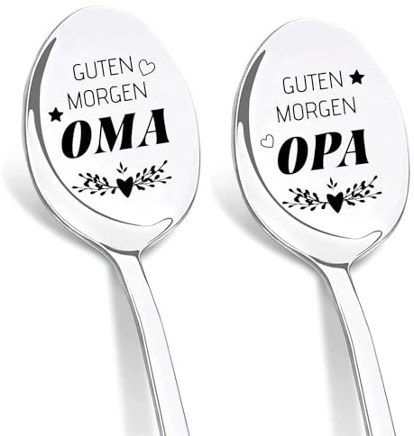 DIKARYA Vatertagsgeschenk für Opa, Oma und Opa Geschenke, 2er Kaffeelöffel mit Gravur Guten Morgen! Löffel mit Gravur Geschenk für Oma und Opa Großeltern Teelöffel Geburtstagsgeschenk für Oma