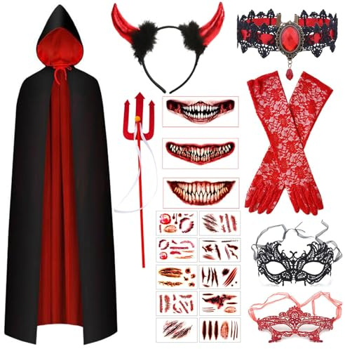 Halloween Teufel Kostüm Damen,Vampir Kostüm Damen,Halloween Kostüm Damen Teufel,Teufel Umhang,Teufelskostüm für Damen,Halloween Vampir Kostüm,Halloween Kostüm Damen für Mottoparty Cosplay,Karneval