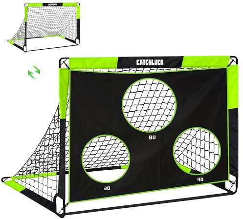 CATCHLUCK Fussballtore für Garten Kinder Fussballtor 2 In 1 Fussball Tor Pop Up Tor mit 5 Schussloecher und Tragetasche, Bodennägeln (Fluoreszierendes Grün-120x90x90)