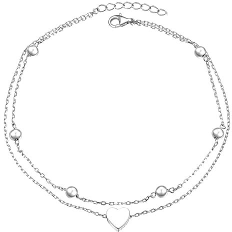 ZUWIJEQ Bracelets de cheville pour femme, Bracelet de Cheville Femme avec Coeur Perle en Chaîne de Cheville Argent Acier Inoxydable Réglable Bracelet Cheville pour Femmes et Filles Bijoux de Pied