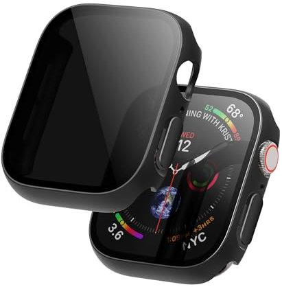 2 Stück Hülle mit Glas Displayschutz Kompatibel mit Apple Watch Series 11 (2025) / Series 10 46mm Schutzhülle Anti Spy, Hard Rundum Schutzhülle HD Ultradünne PC Schutz Case für iWatch, Schwarz