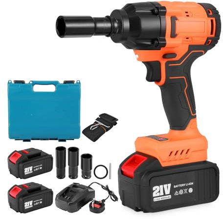 Cordless Impact Wrench, 1/2 inch Brushless Impact Gun with 2x4.0Ah Battery, 2200RPM Electric Wrench, Max Torque 550N.m with 3 Sockets, Carry Box, Forward Reverse Electric Impact Wrench for Car Home