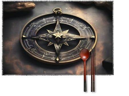 Platzsets Tischsets, 6 Stück, magisches Design, nordische Runen, Kompass, bedruckt, Platzset, Wärme für Küchentisch, Innen- und Außenbereich, abwischbar, Esstischmatten