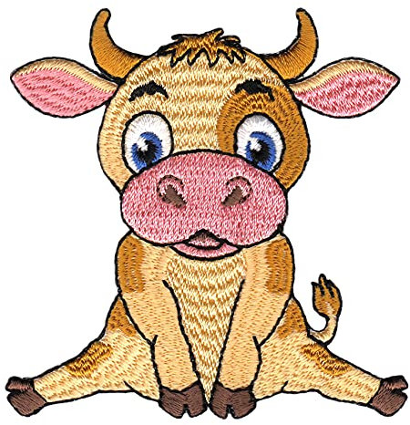 Kuh Kalb Kinder Baby Aufnäher zum aufbügeln oder aufnähen Bügelbild Aufbügler für Kleidung gestickter Bügelpatch Applikation Patch Größe 7,0 x 7,0 cm