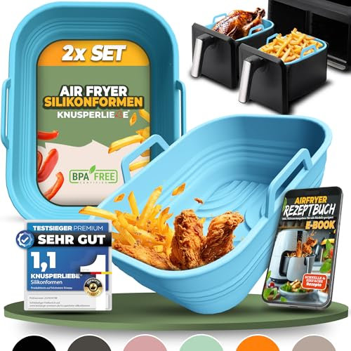 KNUSPERLIEBE® Lot de 2 moules en silicone pliables pour Airfryer, friteuse à air chaud, sans BPA | Accessoires Ninja Foodi Max Dual Zone AF400EU AF451 AF400EUCP SL400EU AF300EU | Insert en silicone