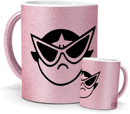 Tazas Únicas | Cactus (Supernenas) | Edición Especial Purpurina Rosa | Mensaje Divertido para Fans de Dibujos | Tazas para Café, Té... | Regalo Original de Animación.