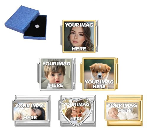 papasgix Personalised Photo Charms Compatible with Photo for 9mm Italian Charm Bracelet Gold Silver Stainless Steel Custom Italian Charms for Bracelets for Women Men (Silver)