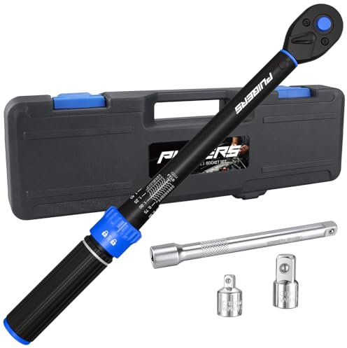 Torque Wrench Set 3/8 Drive , 5-50 FT.LB/6.8-67.8 NM Dual-Direction 72-Tooth Adjustable Torque Wrench with 5 Extension Bar, 3/8 to 1/2 & 1/4 Adapters for Car, Motorcycle and Bike Maintenance