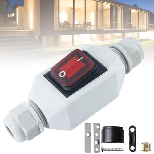 AC220V 30A Inline Schalter, IP66 Wasserdichter Maschinenschalter Switch, Kippschalter Kabelschalter Pushbutton Maschine Drucktastenschalter Maschinen Schalter, Auf beiden Seiten Ein und Ausgang, Weiß