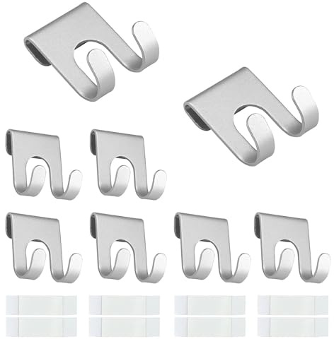 HASLED 8 Stück Rasierer Halterung für Stecke, Rasierhalter Dusche - Rasierer Halter Haken aus Edelstahl (Silber) - Doppelhaken-Design für Rasierer & Handtücher - Kein Bohren erforderlich