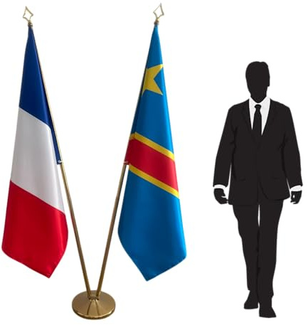 Drapeaux France et Congo avec mâts et pied. Code CN8-FR-CO-L