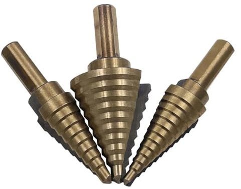 Broca escalonada espiral estriada, Juego de 5 brocas escalonadas de cobalto con orificios múltiples #50