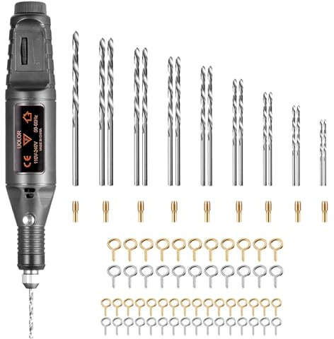 Perceuse Manuelle Électrique Perceuse à Main avec 17 Forets et 200 Vis à Œil – Outil de Forage de Précision pour Résine, Bijoux, Bois, Plastique et Projets DIY