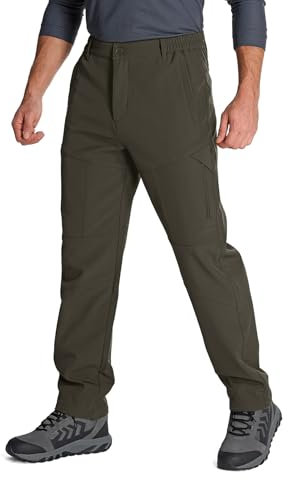 Men's Waterproof Trousers Warm Fleece Lined Ski Snow Pants Windproof Softshell Thermal Winter for Hiking Golf Walking with 5 Zip Pockets(6086, Earth Tone,32)