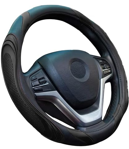 Xibao Lenkrad Bezug Auto,Auto Lenkradbezug Universal,Super Anti-Rutsch Lenkradhülle in Leder für Sommer Winter,Geeignet für Lenkräder mit Einem Außendurchmesser von 37 bis 38 cm (Schwarz)