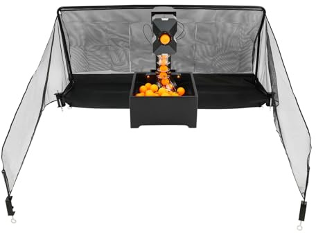 DunleyMin Ping Pong Ball Maschine mit Netz, Automatische Tischtennismaschine Ping Pong Ball Wurfmaschine, 10 programmierbare Modi 100 Bälle