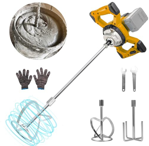 Mélangeur de ciment sans fil pour batterie Dewalt, mélangeur à béton électrique de 3200 W avec 2 palettes de mélange 780 tr/min, mélangeur de mortier portable à 6 vitesses, outils d'agitation à béton