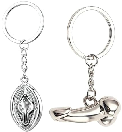 AEIXYA 2 Pièces Porte-Clés Imitation Aubergine Avec, Porte-Clés En Membre Du Pénis, Pendentif En Tissu Pour Sac De Voiture (Argenté)