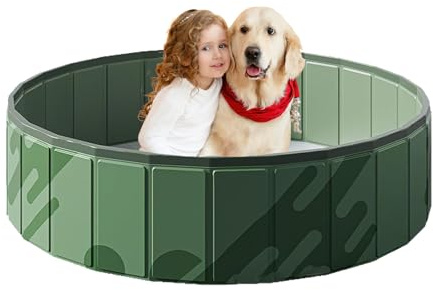Dog Paddling Pool, Portable Hard Plastic Doggie Swimming Pool, Foldable Puppy Bath Tub & Kids Splash Pool In, for Puppy Small Medium Large Dogs&Kids Indoor Outdoor Backyard Use (Green, 100CM)