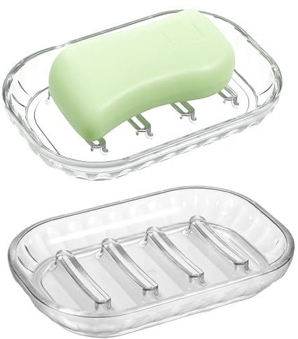 2 Stück Seifenschale Kunststoff, Kleine Seifenschale, Selbstentleerende Seifenschalen mit Abfluss, 13×9cm Seifenhalter aus Kunststoff, Rutschfest und Robust Seifenschalen für Badezimmer, Küche, Dusche