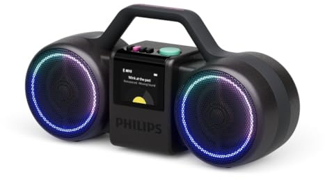 PHILIPS The Roller Wireless Speaker TAMS60B - 120W max, Bluetooth 6.0, IP67 waterproof, 24h battery, stereo sound, retro design, Auracast, USB-C, LED lights - Black