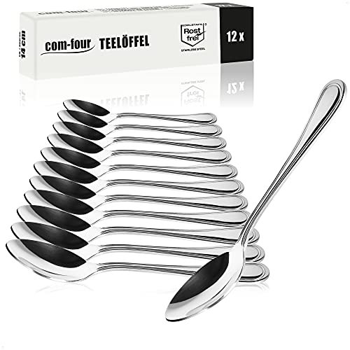 COM-FOUR® 12 Cuchas de acero inoxidable - Elegantes cubiertos con diseño sencillo para café, postre, té - Aprox. 15cm (12 piezas - 15cm)