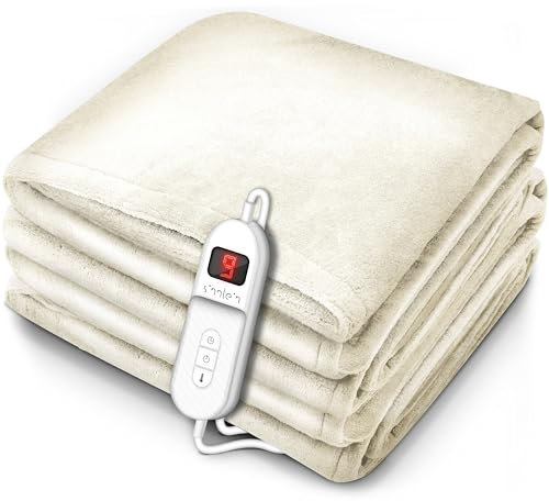 sinnlein® Heizdecke aus Plüsch 160 x 120 cm | elektrische Wärmedecke mit Abschaltautomatik | Kuscheldecke | Timerfunktion | 9 Temperaturstufen | waschbar bis 40°C | Digitalanzeige