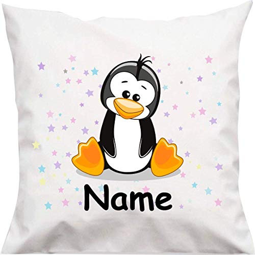 Shirtinstyle Kopfkissen, Pinguin mit Wunschname, Text, Wunschtext, Kinder Kinderzimmer Deko, Dekokissen mit Füllung, Motiv, Logo, Name, Größe 40x40cm