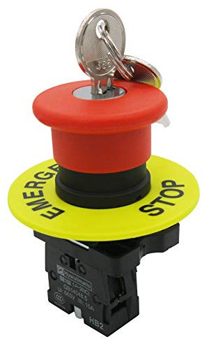 mxuteuk 1NC Not-Aus-Schalter 22mm Roter Pilz Not-Aus-Druckschalter Schlüssel zurücksetzen 10A 660V Notausschalter Druckschalter Schalter mit 60mm Not-Aus-Zeichen,HB2-ES142