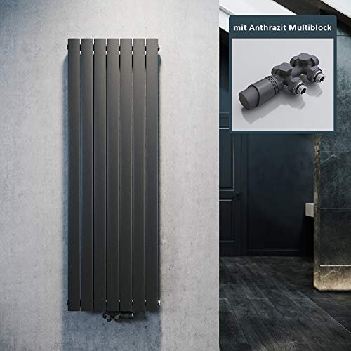 ELEGANT Radiateur plat design 1600 x 539 mm avec thermostat multibloc, anthracite, monocouche, vertical, raccord central