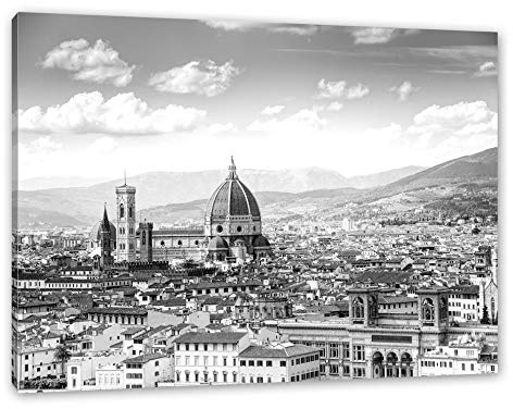 Pixxprint Panoramablick über die Dächer von Florenz, Monochrome, Größe: 80x60cm, Leinwandbild, fertig gespannt, Wandbild, Dekoration, Kunstdruck, kein Poster