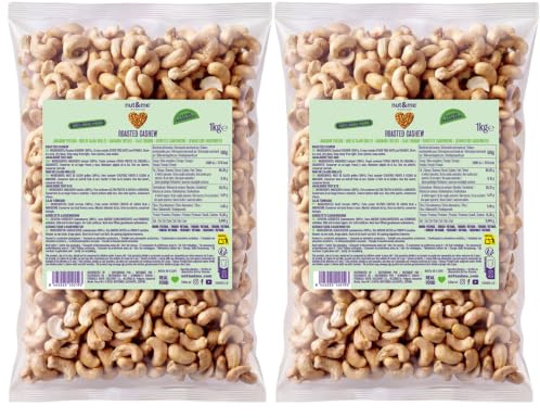 nut&me Anacardos enteros Tostados sin sal 2 kg | Pack 2 x 1 kg, Sin gluten, Vegano, Alto en proteínas, 100% natural, Snack, Textura crujiente