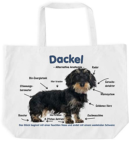 Merchandise for Fans Einkaufstasche - 45 x 42 cm x 9,5 cm, 18 Liter - Motiv: Dackel/Teckel/Dachshund Alternative Anatomie - 04