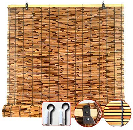 Stroh Vorhang, Natürlich Schilf Vorhang, Jahrgang Bambus Rollo, mit Heber Fensterläden zum Draussen Terrasse Tür, Benutzerdefiniert (Color : A, Size : 60x130cm/24x51in)