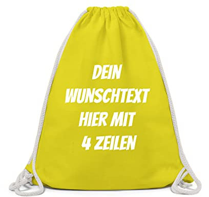 GERLINOVA Schöner Turnbeutel mit Wunschtext, Sporttasche, Rucksack zum Selbst bedrucken Gelb