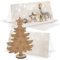 Logbuch-Verlag 3 leere Weihnachtskarten silber beige mit Umschlag + kleiner Weihnachtsbaum aus Holz - Weihnachtsgrußkarte mit Geschenk