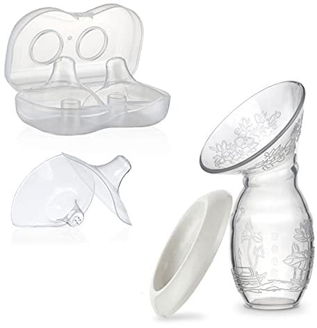 Manual Breast Pump + 2 Contact Nipple Shields for Breastfeeding + Sterilized Travel Case (BPA Free. Thin Soft Silicone. Hand Milk Collector. Breast Pump - Belltop