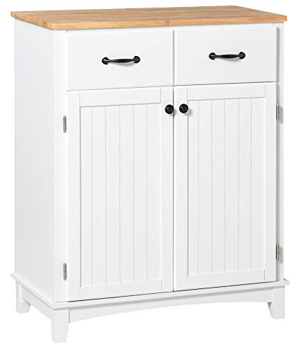 HOMCOM Modern Kitchen Cupboard, Wooden Storage Cabinet, Tableware Organizer with 2 Drawers for Living & Dining Room, White