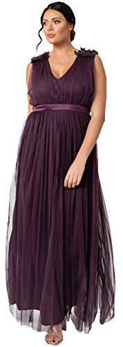 Maya Deluxe Damen Maya Deluxe Women's Maxi With Ruffle V Neck Sleeveless High Empire Waist Long Prom Guest Weddi Bridesmaid Dress, Berry, 52