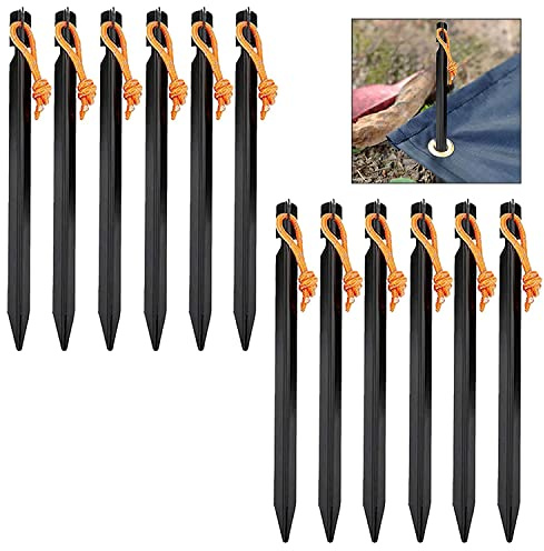Jzhen 12 Stück Heringe,Zeltheringe aus Aluminium,Schwarze Zelthaken,Sandheringe,Hochbelastbarer Tri-Beam Metallheringe für Camping, Strand, Zelt
