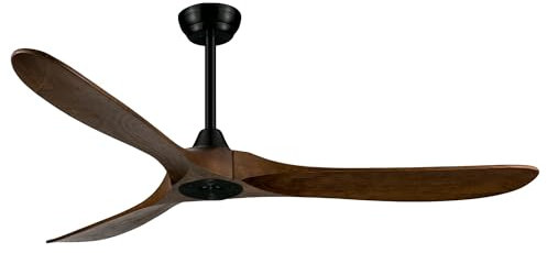 Sulion - Ventilador de Techo de Aspas CHULA OUTDOOR- Con 3 Palas de Madera - Diseño Elegante y Silencioso - Color Negro - Control Remoto - Apto para Exteriores - Función Verano/Invierno - Motor DC.