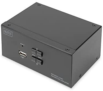 DIGITUS KVM-Switch DisplayPort – 2-Port Dual-Display – 2 PC 2 Monitore – 1x Maus, Tastatur & Audio für 2 Computer – UHD 4K@60Hz (3840 x 2160p) – Hot-Key Umschalter – 1x USB 2.0 Hub – Schwarz