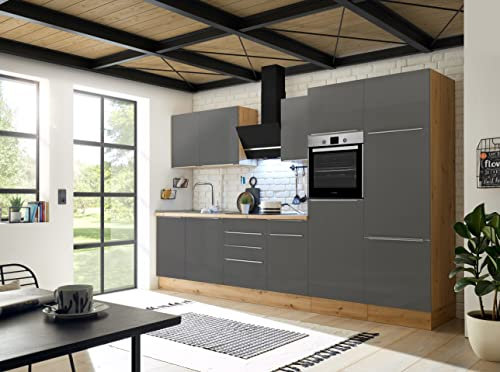 respekta Küche Küchenzeile Küchenblock Marleen Premium 340 cm Grau Artisan Eiche