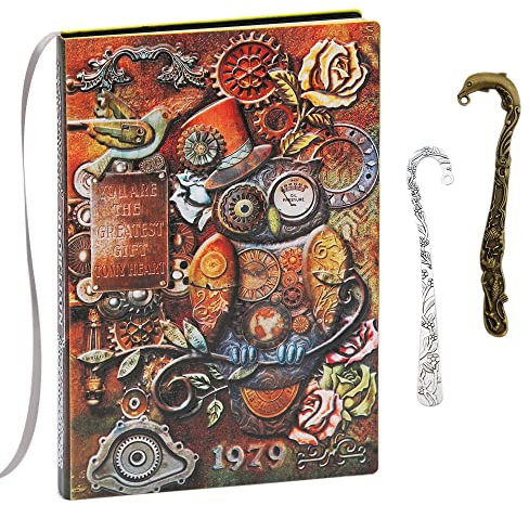 A.F.N.A.L Unliniertes Tagebuch – Eule Steampunk 3D-geprägtes Kunstmuster Hardcover Notizbuch Geschenk, A5 Blanko Skizzenbuch Notizblock mit 2 Lesezeichen, 21,3 x 14,5 cm (100 Blatt, 200 Seiten)