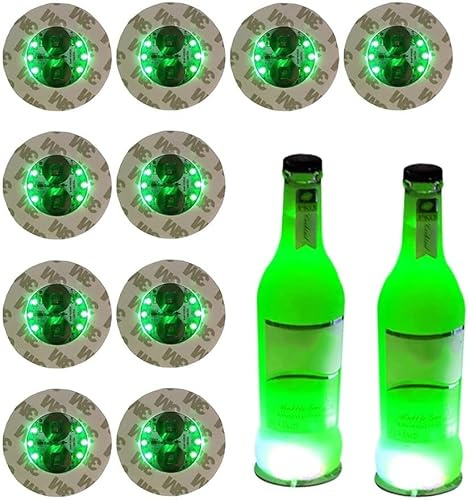 LINJIA LED Coaster, Light Up Coasters, LED Coaster Round Flash Cup Mat Sticker Lights LED Bottle Lights Cup Holder Lights for Wine Liquor Bottle, Drinks Party, Bar Party (12 pcs, Green)