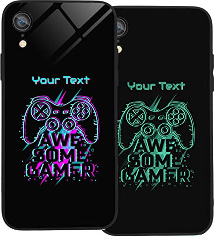 Personalised Case for iPhone XR, Slim Anti Scratch Glass panel with shockproof TPU Rims | Glow in the Dark Case | Custom Phone Case-Awesome Gamer