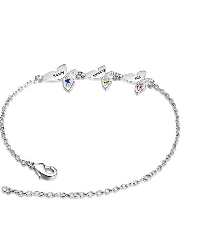 lorajewel Silver Bracelet for Women Personalized Infinity Bracelet with 2-5 Butterfly Adjustable Gift for Mother's Day Daughter Bracelets