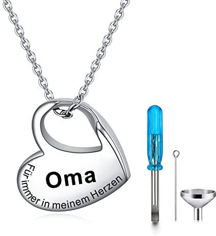 YOTHIWAD Herz Urne Halskette für Asche,Urne Kette mit Gravur für Immer in Meinem Herzen Edelstahl Asche Schmuck Memorial Anhänger für geliebte Menschen mit Füllung Kit(Oma)